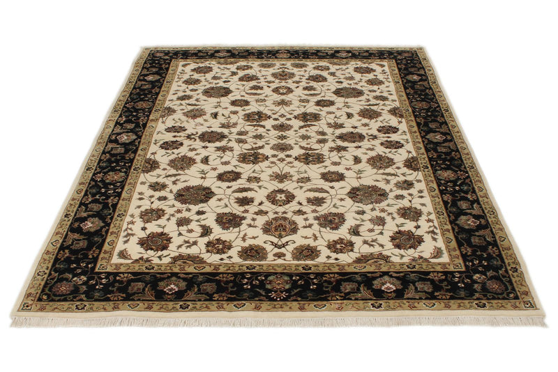 5x7 Ivory and Black Turkish Silk Rug