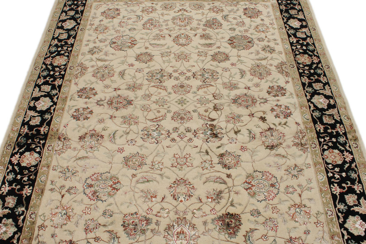 5x7 Ivory and Black Turkish Silk Rug
