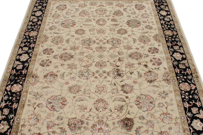 5x7 Ivory and Black Turkish Silk Rug