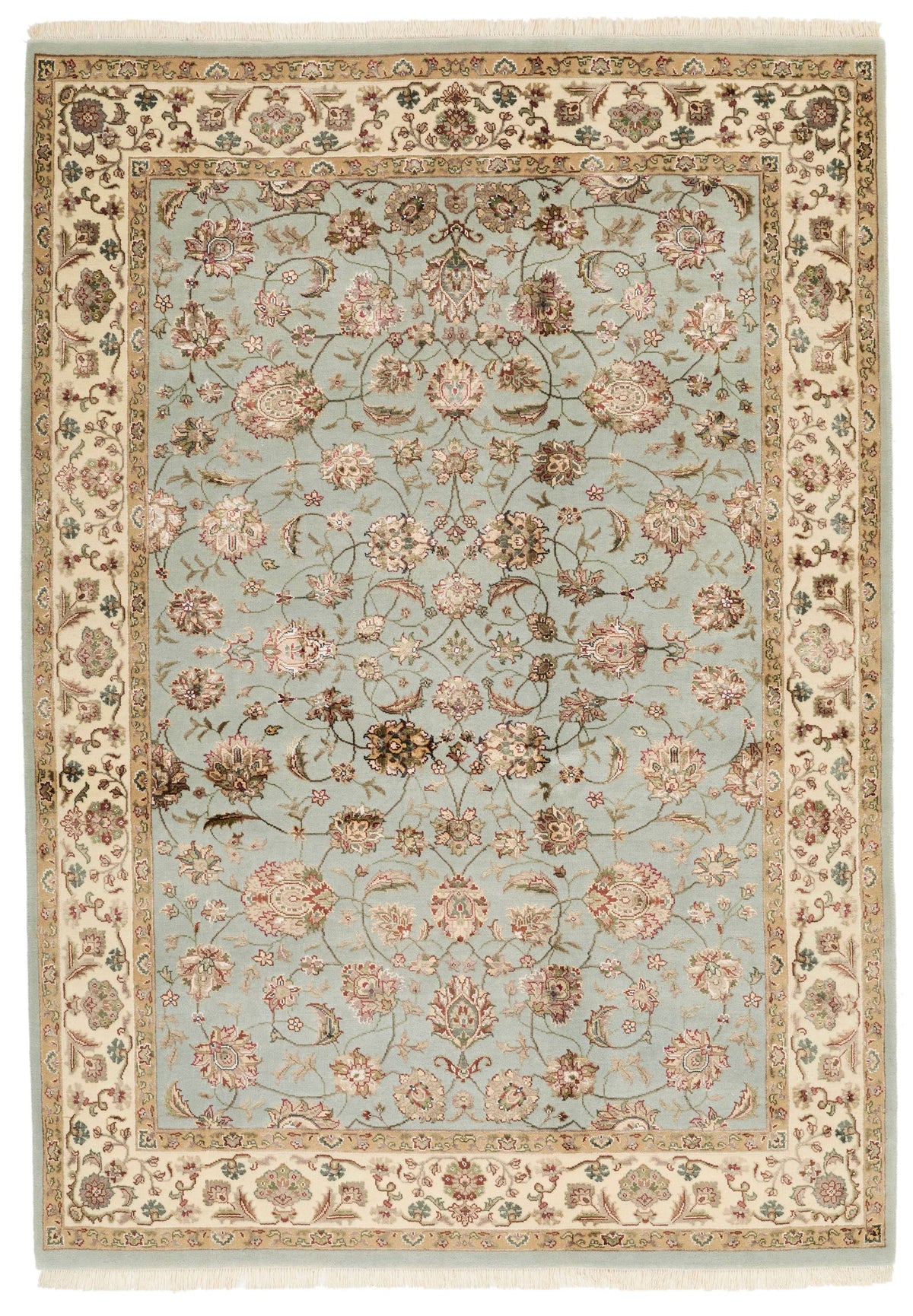 5x7 Light Blue and Ivory Turkish Silk Rug