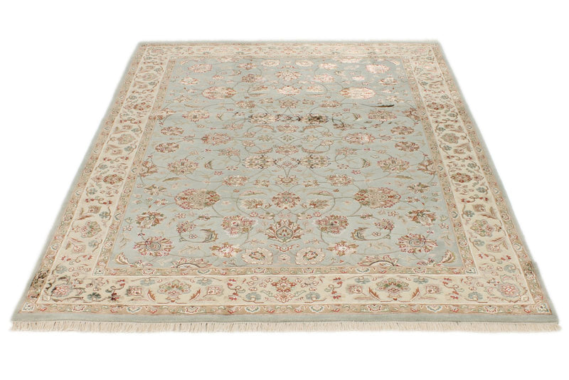 5x7 Light Blue and Ivory Turkish Silk Rug