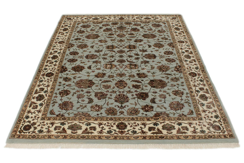 5x7 Light Blue and Ivory Turkish Silk Rug