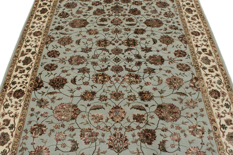 5x7 Light Blue and Ivory Turkish Silk Rug