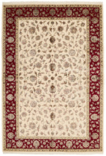 6x9 Ivory and Red Turkish Silk Rug