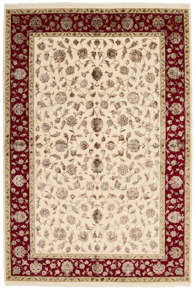 6x9 Ivory and Red Turkish Silk Rug