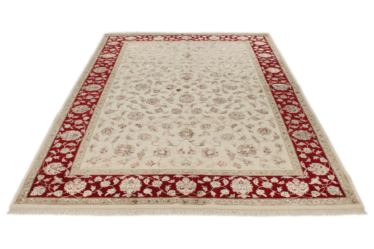6x9 Ivory and Red Turkish Silk Rug