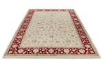6x9 Ivory and Red Turkish Silk Rug
