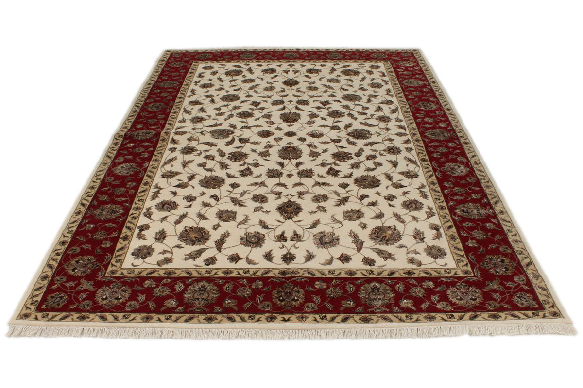 6x9 Ivory and Red Turkish Silk Rug