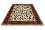 6x9 Ivory and Red Turkish Silk Rug