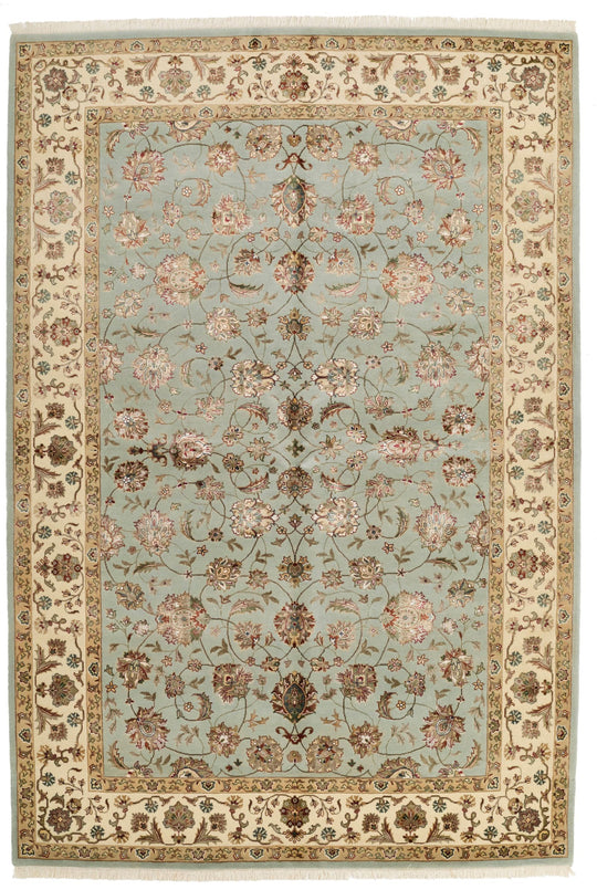 6x9 Light Blue and Ivory Turkish Silk Rug