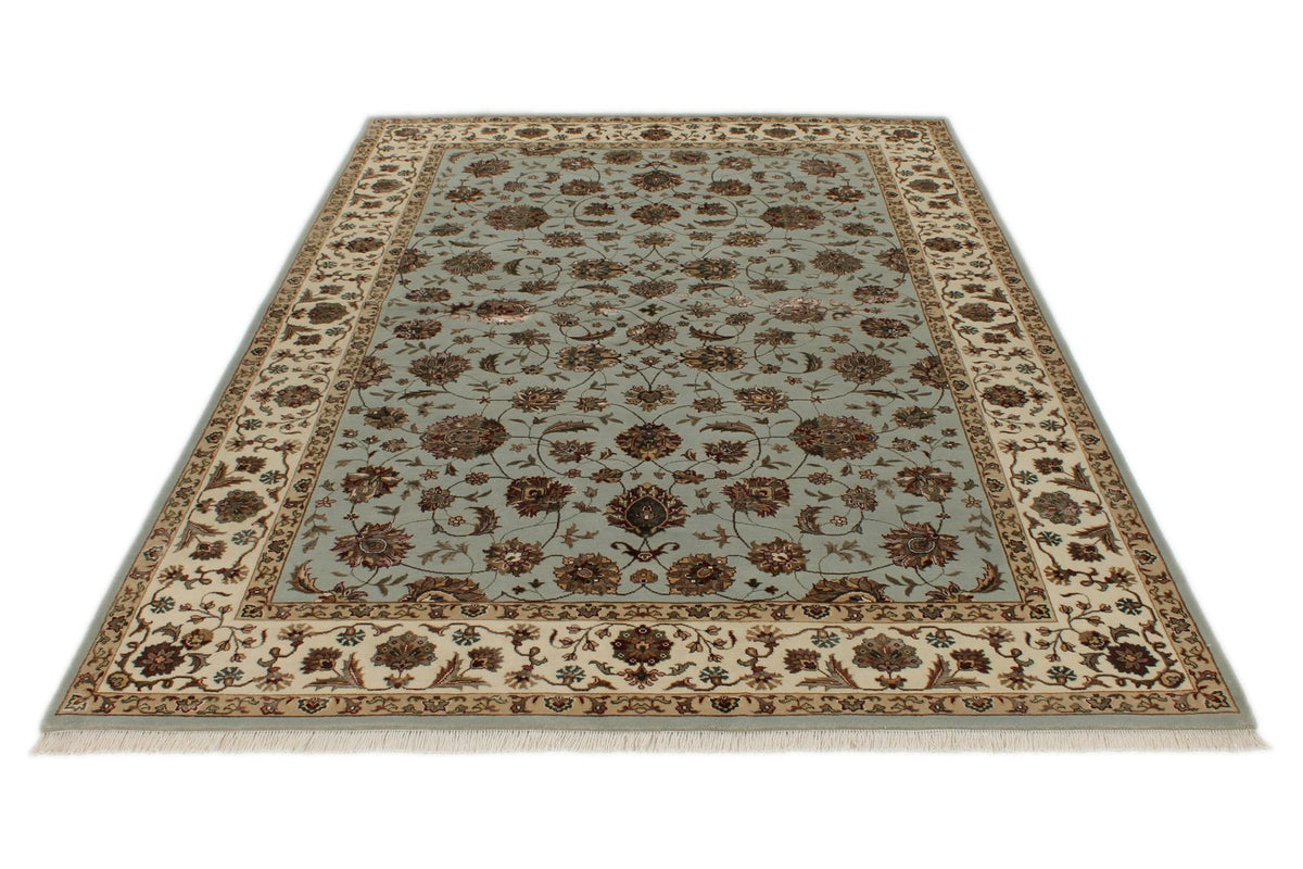 6x9 Light Blue and Ivory Turkish Silk Rug