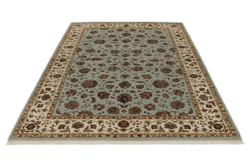 6x9 Light Blue and Ivory Turkish Silk Rug