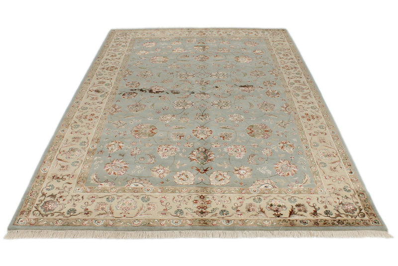 6x9 Light Blue and Ivory Turkish Silk Rug