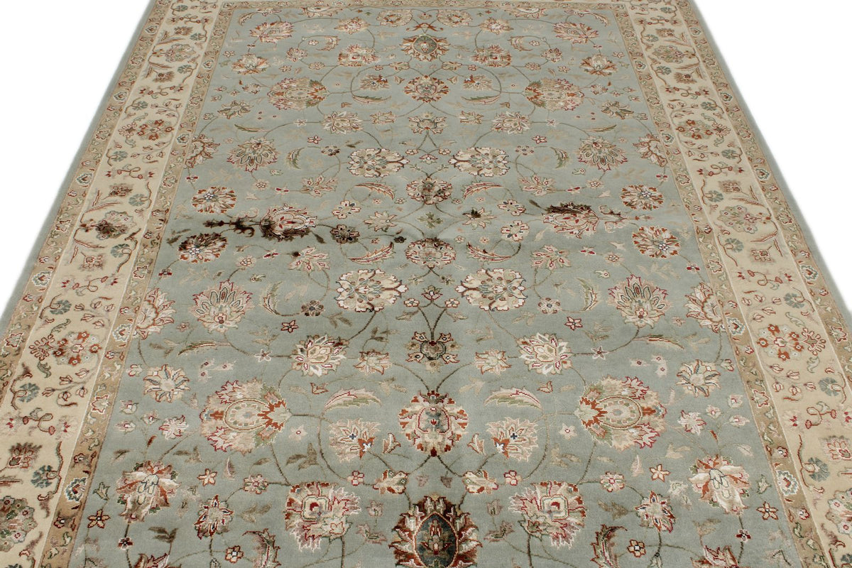 6x9 Light Blue and Ivory Turkish Silk Rug