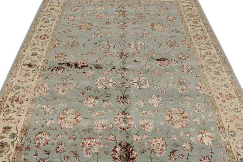 6x9 Light Blue and Ivory Turkish Silk Rug