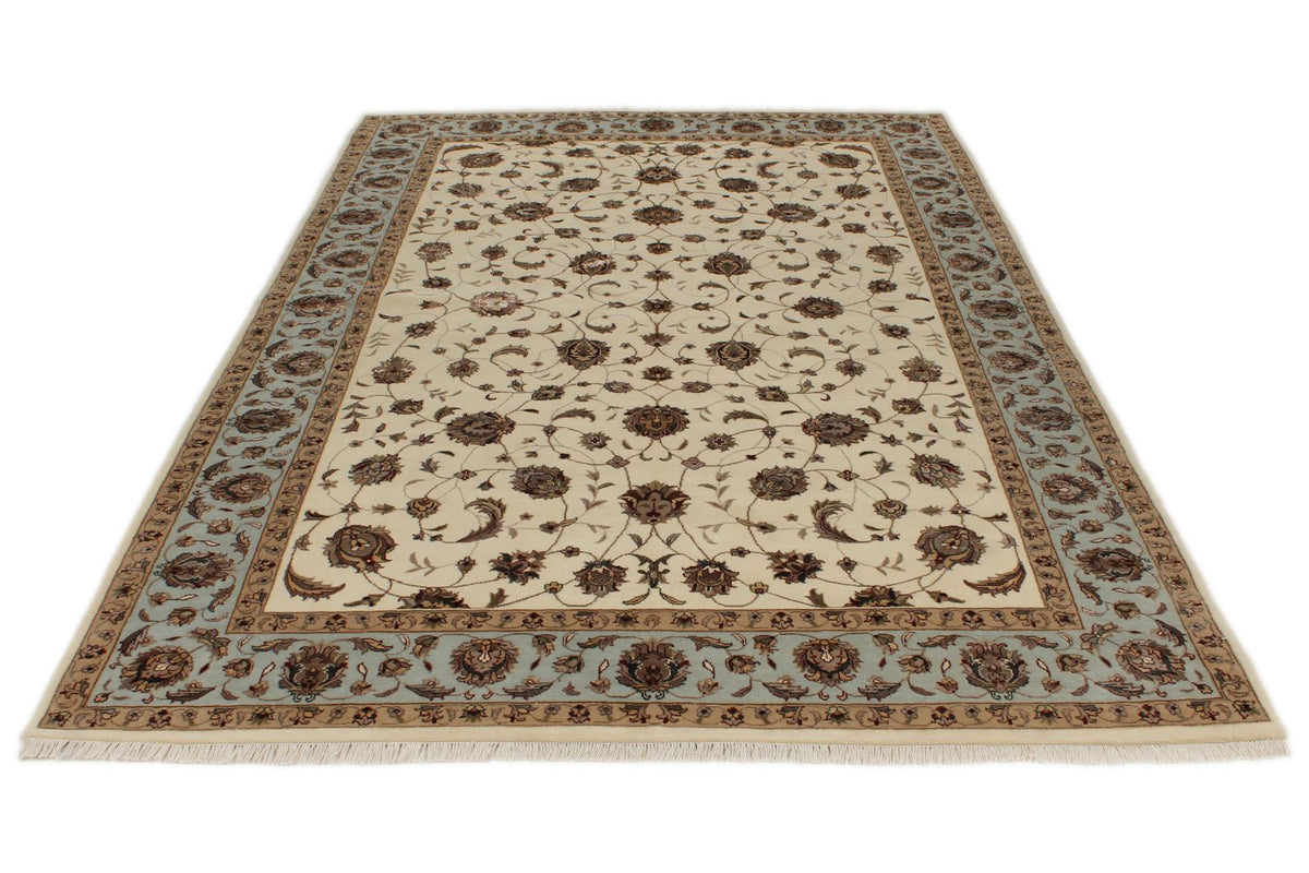 6x9 Ivory and Light Blue Turkish Silk Rug