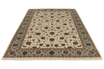 6x9 Ivory and Light Blue Turkish Silk Rug