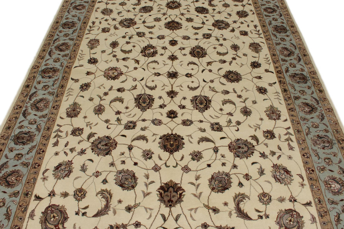 6x9 Ivory and Light Blue Turkish Silk Rug