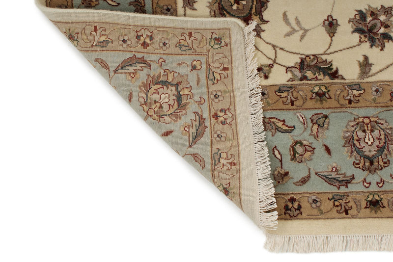 6x9 Ivory and Light Blue Turkish Silk Rug
