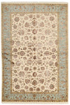 6x9 Ivory and Light Blue Turkish Silk Rug