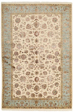 6x9 Ivory and Light Blue Turkish Silk Rug