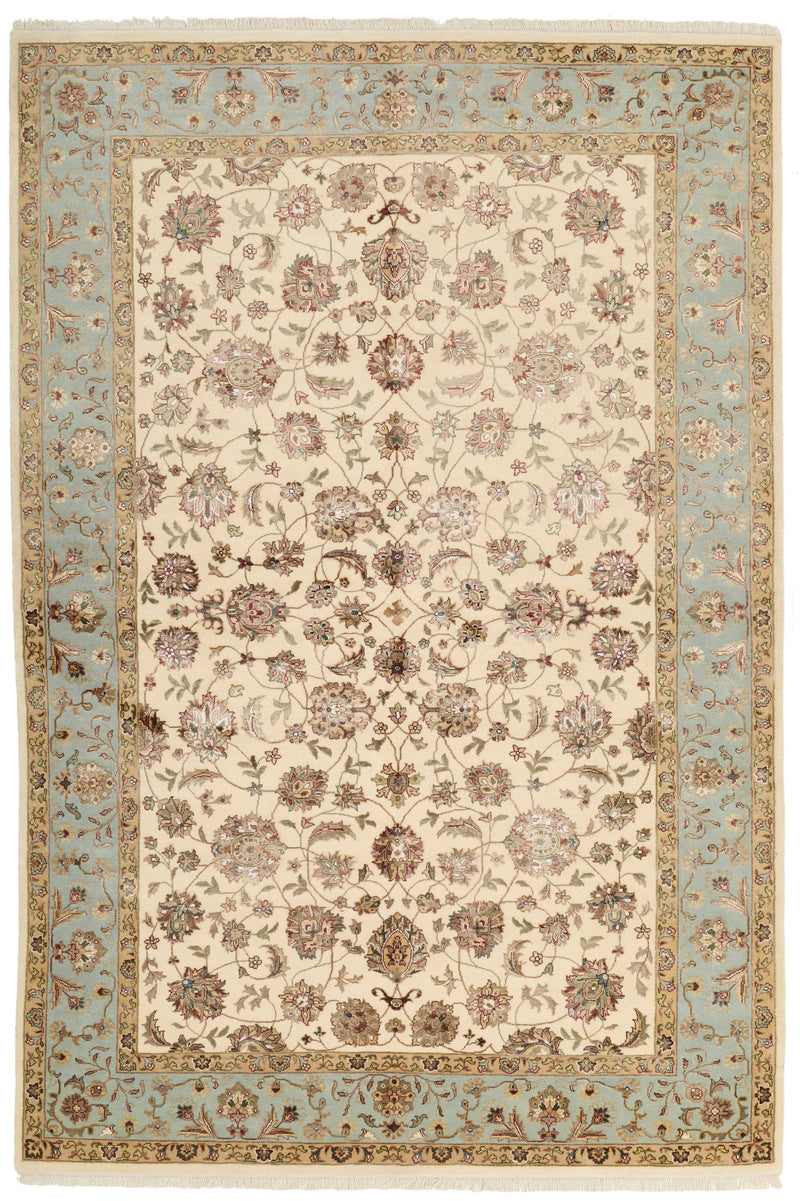 6x9 Ivory and Light Blue Turkish Silk Rug