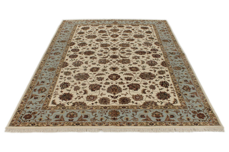 6x9 Ivory and Light Blue Turkish Silk Rug
