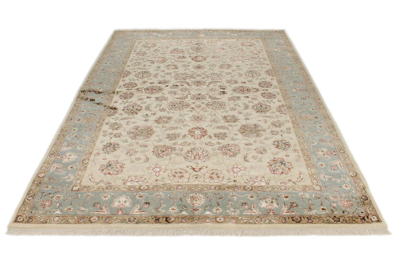6x9 Ivory and Light Blue Turkish Silk Rug
