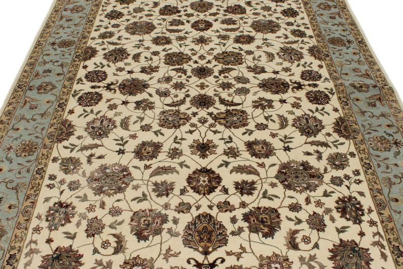 6x9 Ivory and Light Blue Turkish Silk Rug