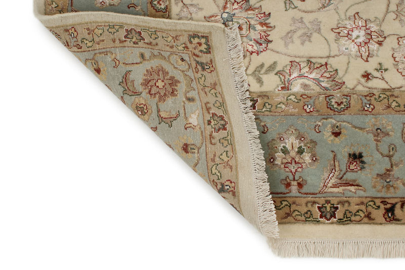 6x9 Ivory and Light Blue Turkish Silk Rug