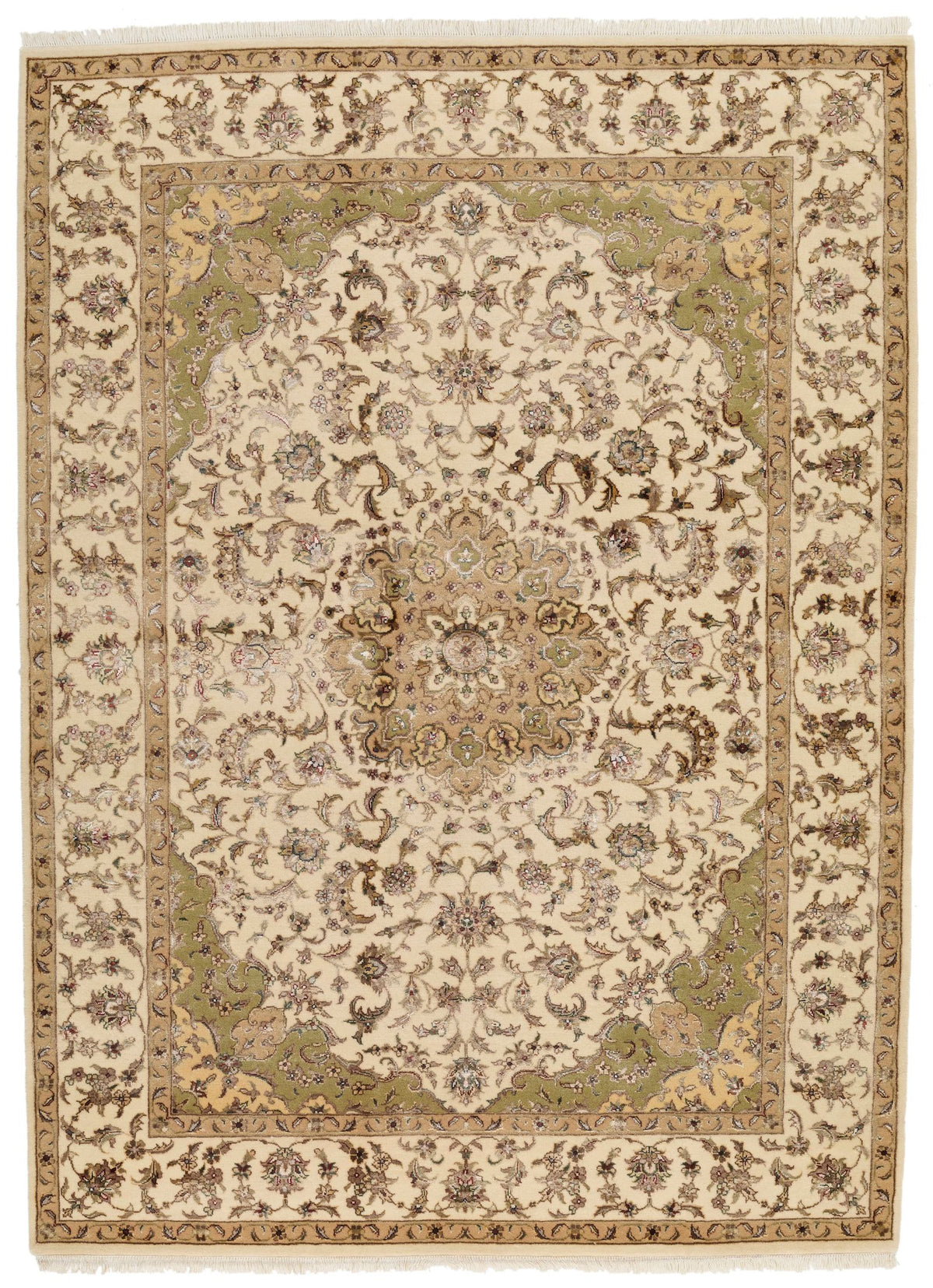 5x7 Ivory and Ivory Turkish Silk Rug
