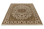 5x7 Ivory and Ivory Turkish Silk Rug