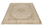 5x7 Ivory and Ivory Turkish Silk Rug