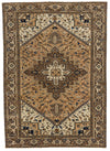 7x9 Ivory and Brown Turkish Oushak Rug