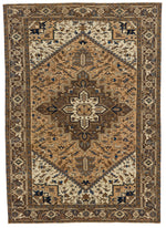 7x9 Ivory and Brown Turkish Oushak Rug