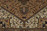 7x9 Ivory and Brown Turkish Oushak Rug