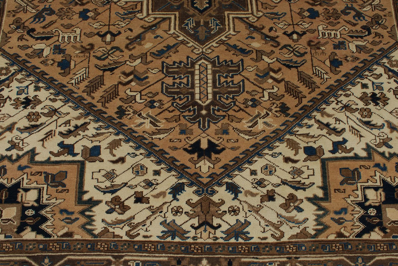 7x9 Ivory and Brown Turkish Oushak Rug