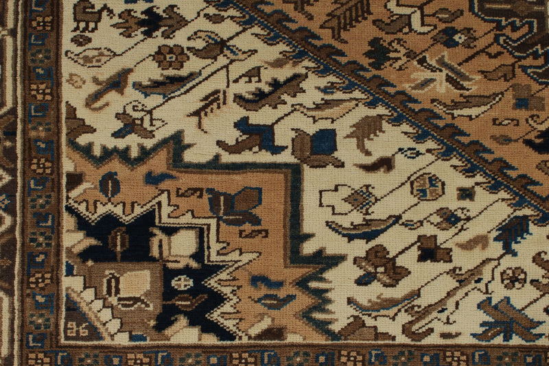 7x9 Ivory and Brown Turkish Oushak Rug