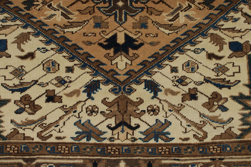 7x9 Ivory and Brown Turkish Oushak Rug