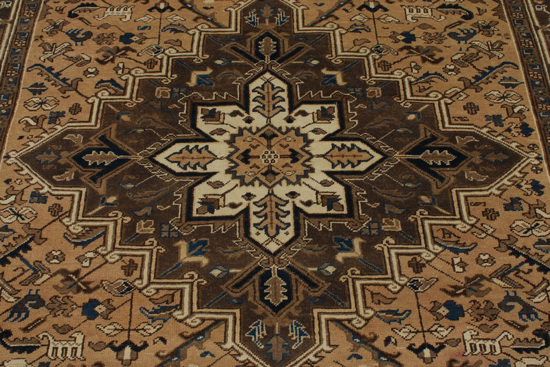 7x9 Ivory and Brown Turkish Oushak Rug