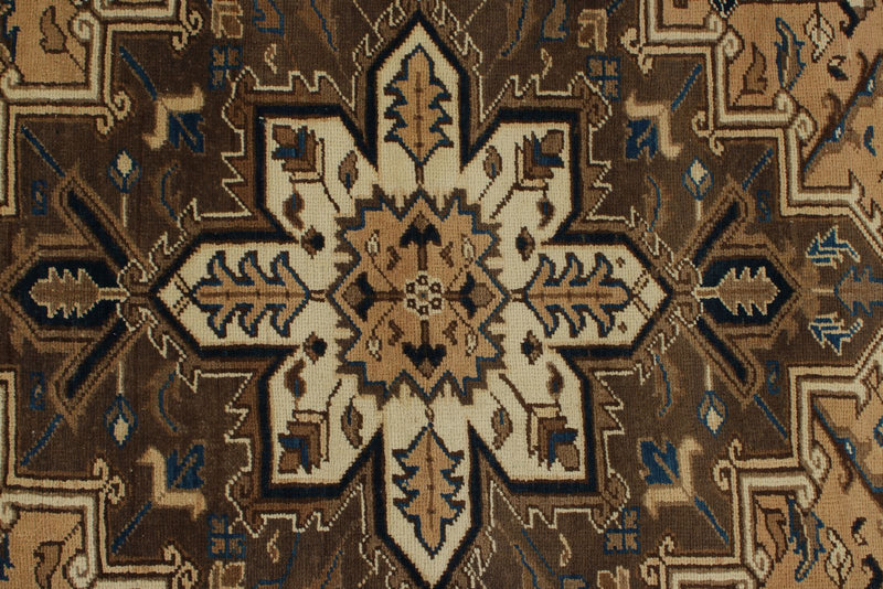7x9 Ivory and Brown Turkish Oushak Rug