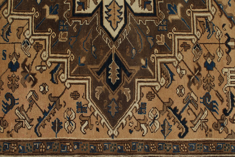 7x9 Ivory and Brown Turkish Oushak Rug