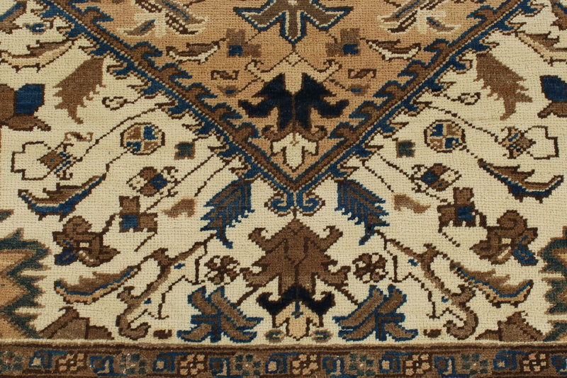 7x9 Ivory and Brown Turkish Oushak Rug