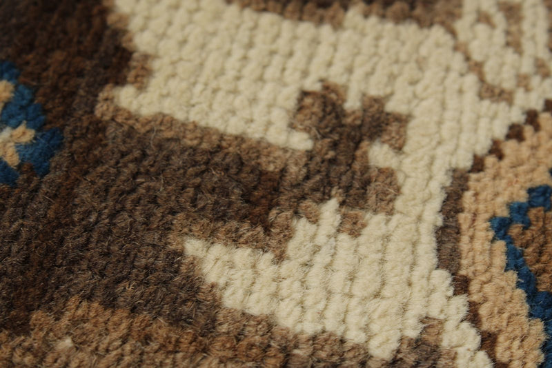 7x9 Ivory and Brown Turkish Oushak Rug