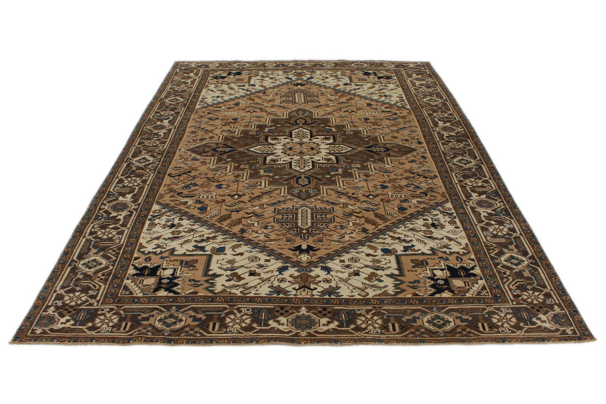 7x9 Ivory and Brown Anatolian Persian Rug