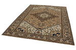 7x9 Ivory and Brown Turkish Oushak Rug