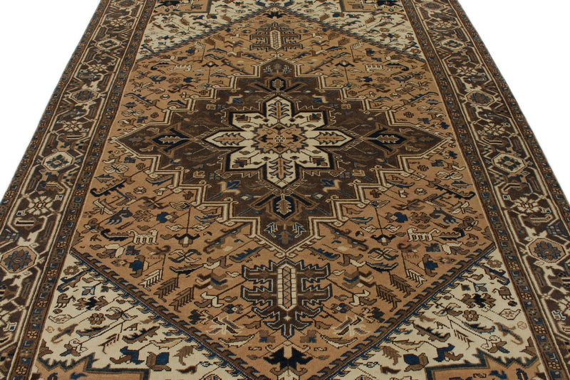7x9 Ivory and Brown Turkish Oushak Rug