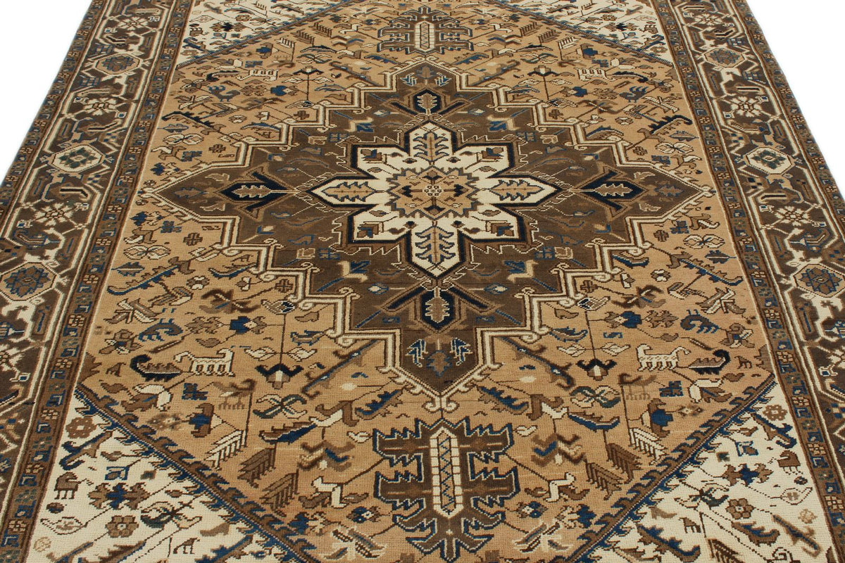 7x9 Ivory and Brown Anatolian Persian Rug