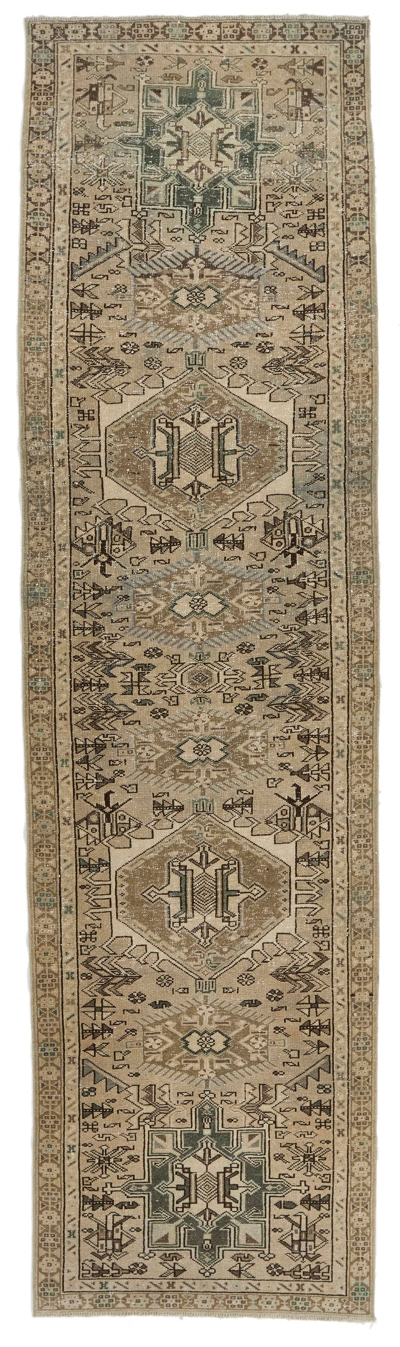4x12 Ivory and Light Blue Turkish Oushak Runner