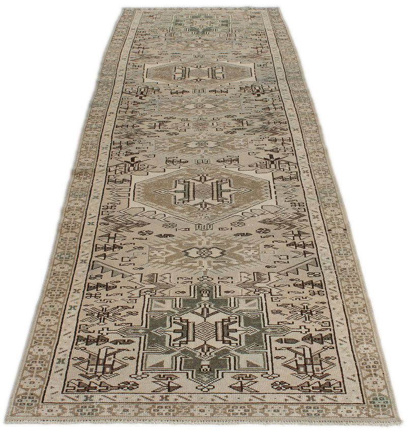 4x12 Ivory and Light Blue Turkish Oushak Runner